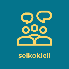 Kolme hahmoa, joiden yläpuolella on puhekuplia kuvaamassa ryhmän keskustelua. Alla lukee "selkokieli".