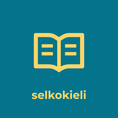 Avointa kirjaa kuvaava symboli, joka kuvastaa lukemista. Alla lukee "selkokieli".