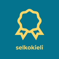 Keltainen ruusuke, joka symboloi tunnustusta ja vahvuutta. Alla lukee "selkokieli".